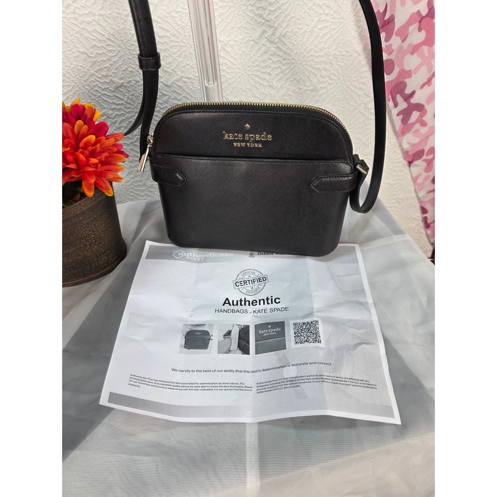 Kate Spade New York Black Saffiano Leather Dome Crossbody with COA